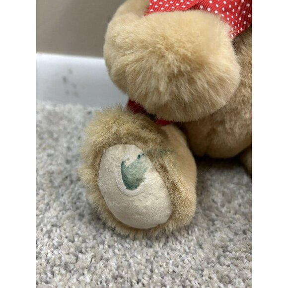 Vintage Vermont Teddy Bear Jointed with Red Vest and Bow 1987 - Picture 2 of 12